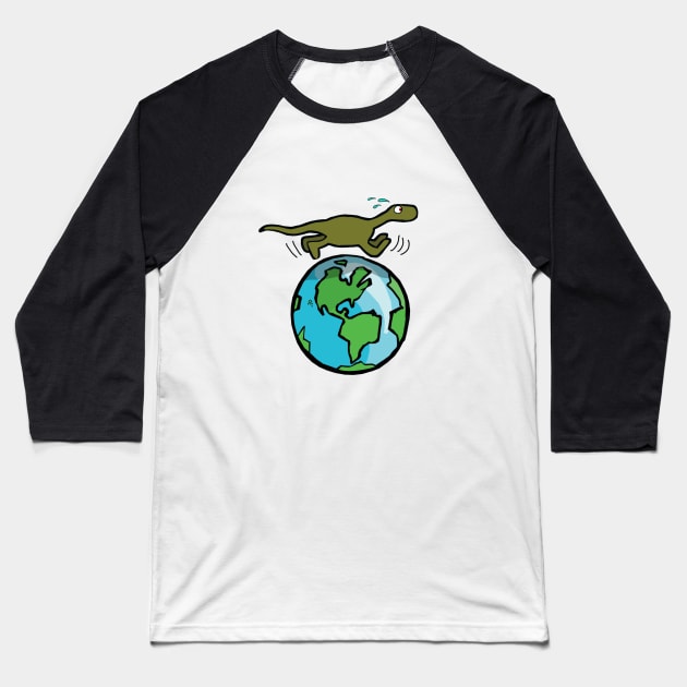 Dinosaur running on the earth Baseball T-Shirt by wolfmanjaq